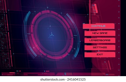 Cyberpunk Main Menu Interface. Futuristic Abstract HUD. Good for game UI. Vector Illustration EPS10