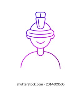 Cyberpunk man with futuristic glasses outline icon. High tech technology. Gradient linear purple contour symbol. Isolated vector stock illustration