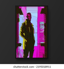 Retrato del hombre ciberpunk. El concepto de realidad virtual. Concepto de moda masculina, estilo minimalista. Ilustración moderna de moda para afiches, pancartas, portada.