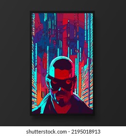 Cyberpunk man portrait.The concept of virtual reality. Man fashion concept, minimalistic style. Trendy modern illustration for poster, banner, cover.