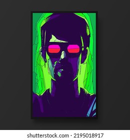 Cyberpunk man portrait.Das Konzept der virtuellen Realität. Man Modekonzept, minimalistischer Stil. Trendy moderne Illustration für Poster, Banner, Cover.