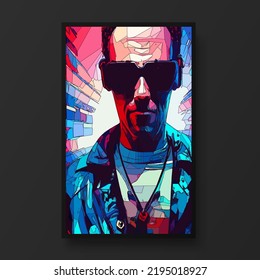 Cyberpunk man portrait.Das Konzept der virtuellen Realität. Man Modekonzept, minimalistischer Stil. Trendy moderne Illustration für Poster, Banner, Cover.