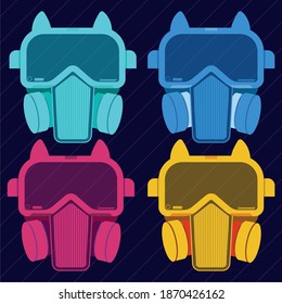 Cyberpunk mask. Vector set of cyberpunk masks. Vector set of cyberpunk glasses.