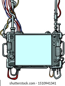 Cyberpunk monitor screen tool. Pop art retro vector illustration drawing vintage kitsch