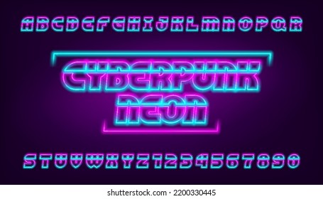 Cyberpunk Neon Alphabet Font. Glowing Letters And Numbers. Stock Vector Typescript For Your Design.