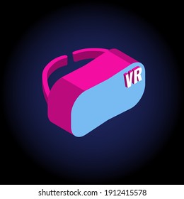 Cyberpunk neon colors isometric 3d vr glasses. For illustration, advertising, game, print, web, poster, icon, pictogram, packaging.
