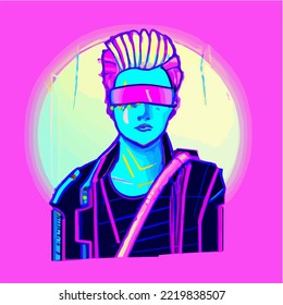 Cyberpunk people illustration vector Drawing