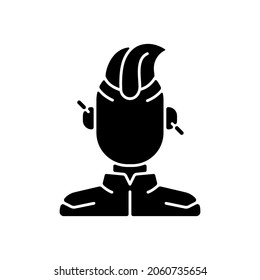 Cyberpunk Person Black Glyph Icon. Punk Subculture, Goth Teenager. Cyberpunk Movie, Game. Futuristic Fashion. Body Augmentation. Silhouette Symbol On White Space. Vector Isolated Illustration