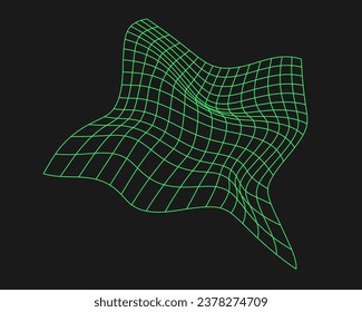 Cyberpunk perspective grid. Cyber geometry y2k element. Isolated style on black background. Vector trendy illustration.