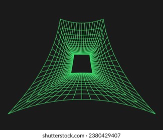 Cyberpunk perspective grid. Cyber geometry y2k element. Isolated style on black background. Vector trendy illustration.