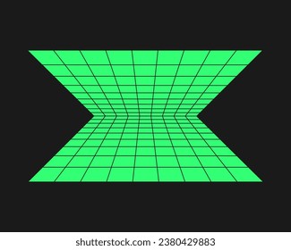 Cyberpunk perspective grid. Cyber geometry y2k element. Isolated style on black background. Vector trendy illustration.