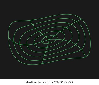 Cyberpunk perspective grid. Cyber geometry y2k element. Isolated style on black background. Vector trendy illustration.