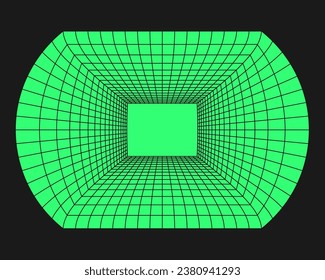 Cyberpunk perspective grid. Cyber geometry y2k element. Isolated style on black background. Vector trendy illustration.