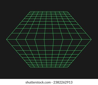 Cyberpunk perspective grid. Cyber geometry y2k element. Isolated style on black background. Vector trendy illustration.
