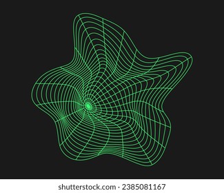 Cyberpunk perspective grid. Cyber geometry y2k element. Isolated style on black background. Vector trendy illustration.