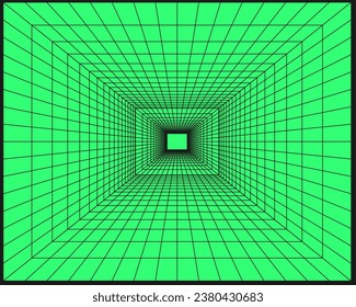 Túnel de la perspectiva del ciberpunk. Elemento y2k de geometría cibernética. Estilo aislado sobre fondo negro. Ilustración de moda vectorial.