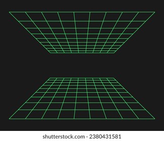 Cyberpunk perspective tunnel. Cyber geometry y2k element. Isolated style on black background. Vector trendy illustration.