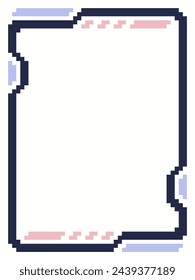 Cyberpunk Pixel Art Futuristic Interface Frame on White Background, Vertical Blank Cover Template