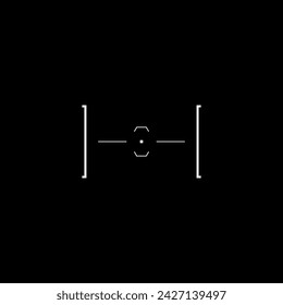 Cyberpunk rectangle aim, tech style target, HUD sight, virtual futuristic interface for game, HUD interface crosshair. GUI vector aiming point, digital targeting reticle, game design focusing point.
