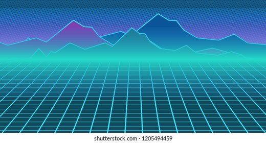 Cyberpunk retro computer background computer game, eighties style. Pop art vector illustration vintage kitsch