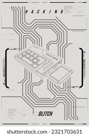 Cyberpunk retro futuristic poster. Abstract cosmic shapes. Digital design elements hud style. Trendy shapes in cyberpunk style. Bar labels,info box bars.