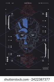 Cyberpunk retro futuristic poster. Abstract cosmic shapes. Digital design elements hud style. Trendy shapes in cyberpunk style. Bar labels,info box bars.