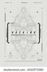 Cyberpunk retro futuristic poster. Abstract cosmic shapes. Digital design elements hud style. Trendy shapes in cyberpunk style. Bar labels,info box bars.