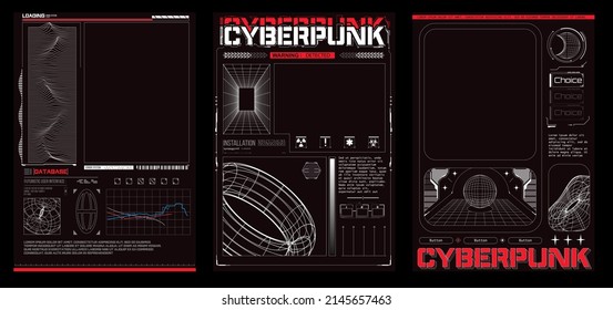 Cyberpunk Retro Futuristic Posters Abstract Cosmic Stock Vector