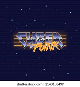 Logo de Cyberpunk retro neón. Diseño del logo de los años 80 con líneas brillantes. Plantilla de logotipo del vector.