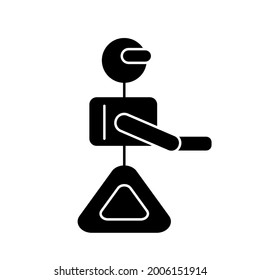 Cyberpunk robot glyph icon. Futuristic gadget. Future with robot technology. Science fiction, game. Black symbol. Isolated vector stock illustration
