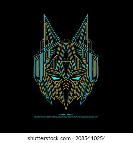 Cyberpunk Robot Head Line Art