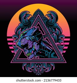 Cyberpunk robot head vector illustration