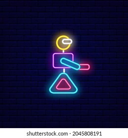 Cyberpunk robot neon icon. Futuristic gadget. Future with robot technology. Science fiction, game. Night bright signboard. Outer glowing effect banner. Isolated vector stock illustration