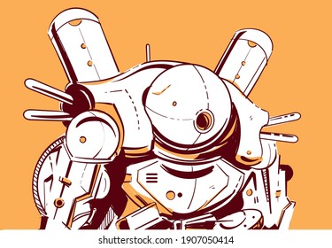 Cyberpunk Robot With A Spherical Head In Sci Fi Anime Style