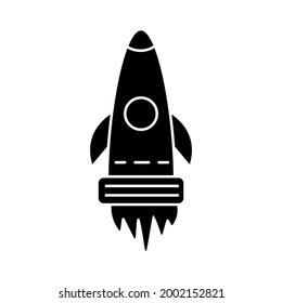 Cyberpunk rocket glyph icon. Futuristic spaceship. High tech technology. Black symbol. Isolated vector stock illustration