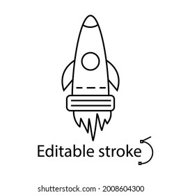 Cyberpunk rocket outline icon. Futuristic air craft. High tech technology. Customizable linear contour symbol. Editable stroke. Isolated vector stock illustration