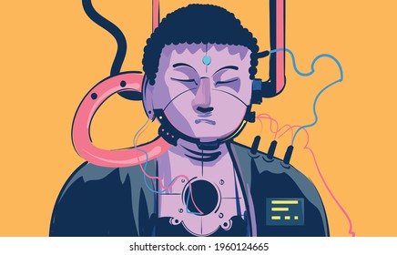 Cyberpunk sci fi Buddha ,vector illustration