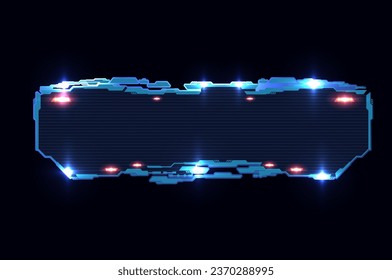 Cyberpunk sci fi hud glowing frame. Game ui control bar abstract shape. Futuristic vector illustration element for dashboard, display.