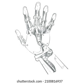 Cyberpunk scientific cyber prosthetic arm sketch hand drawn 