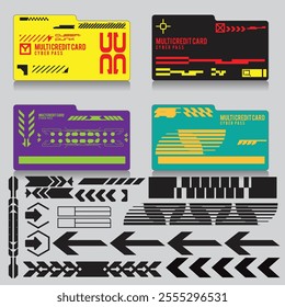 cyberpunk scifi credit card banking set icon pattern HUD ux ui set collection template, 2d illustration rendering vector element