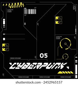 cyberpunk scifi gaming futuristic hud pattern seamless set collection template, 2d illustration rendering vector element