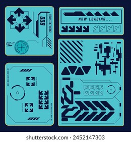 cyberpunk scifi gaming futuristic icon hud pattern seamless set collection template, 2d illustration rendering vector