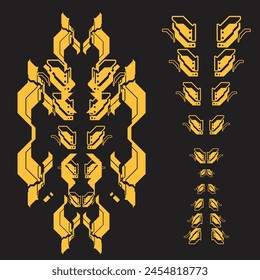 cyberpunk scifi gaming futuristic icon hud pattern seamless set collection template, 2d illustration rendering vector