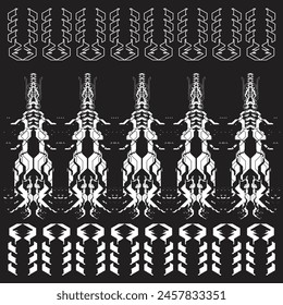 cyberpunk scifi gaming futuristic icon hud pattern seamless set collection template, 2d illustration rendering vector