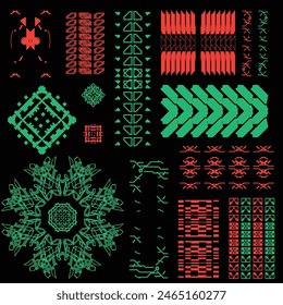cyberpunk scifi gaming futuristic icon pattern HUD ux ui set collection template, 2d illustration rendering vector element