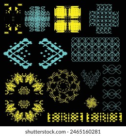 cyberpunk scifi gaming futuristic icon pattern HUD ux ui set collection template, 2d illustration rendering vector element