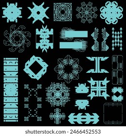cyberpunk scifi gaming futuristic icon pattern HUD ux ui set collection template, 2d illustration rendering vector element