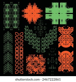 cyberpunk scifi gaming futuristic icon pattern HUD ux ui set collection template, 2d illustration rendering vector element