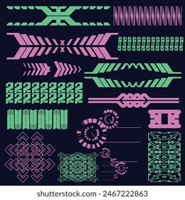 cyberpunk scifi gaming futuristic icon pattern HUD ux ui set collection template, 2d illustration rendering vector element