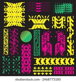 cyberpunk scifi gaming futuristic icon pattern HUD ux ui set collection template, 2d illustration rendering vector element